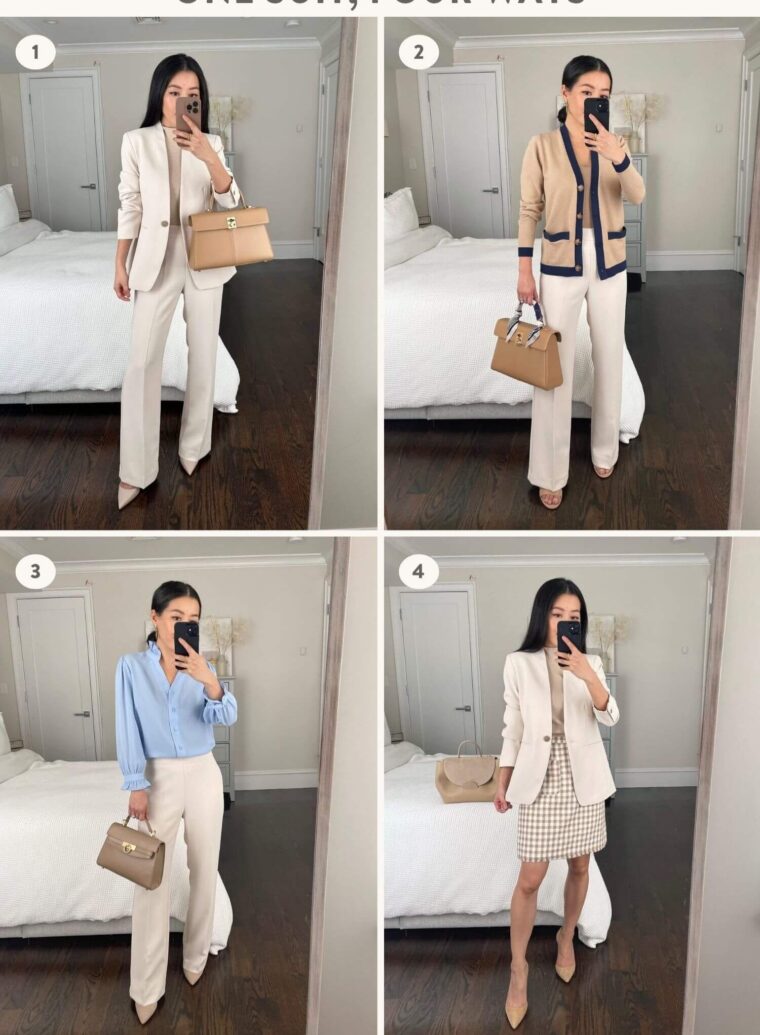 how to style a cream blazer suit petite spring outfits